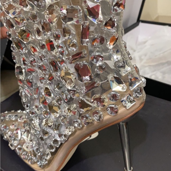 Rhinestone studded booties high heels - Picture 2 of 3